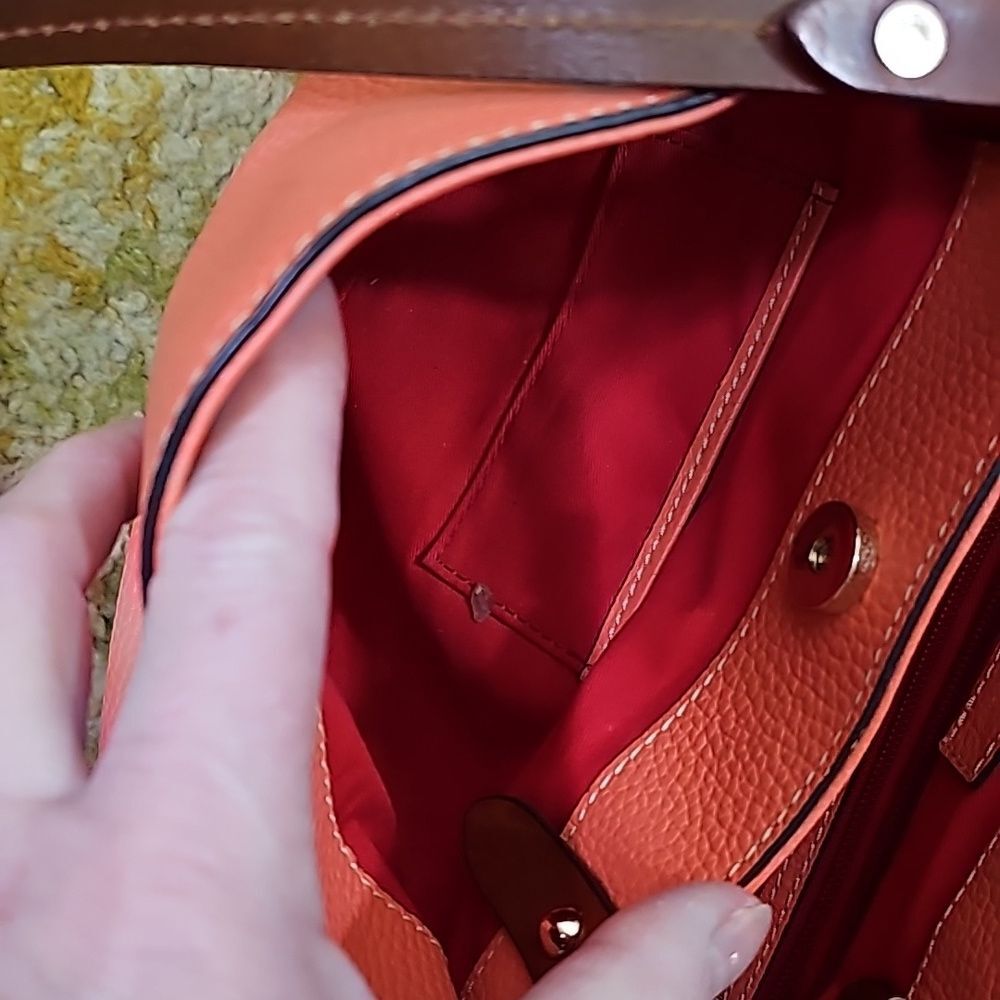 Dooney &Bourke Tote Shoulder Bag Leather Orange Goldtone Hardware 3 Compartments - Picture 14 of 16